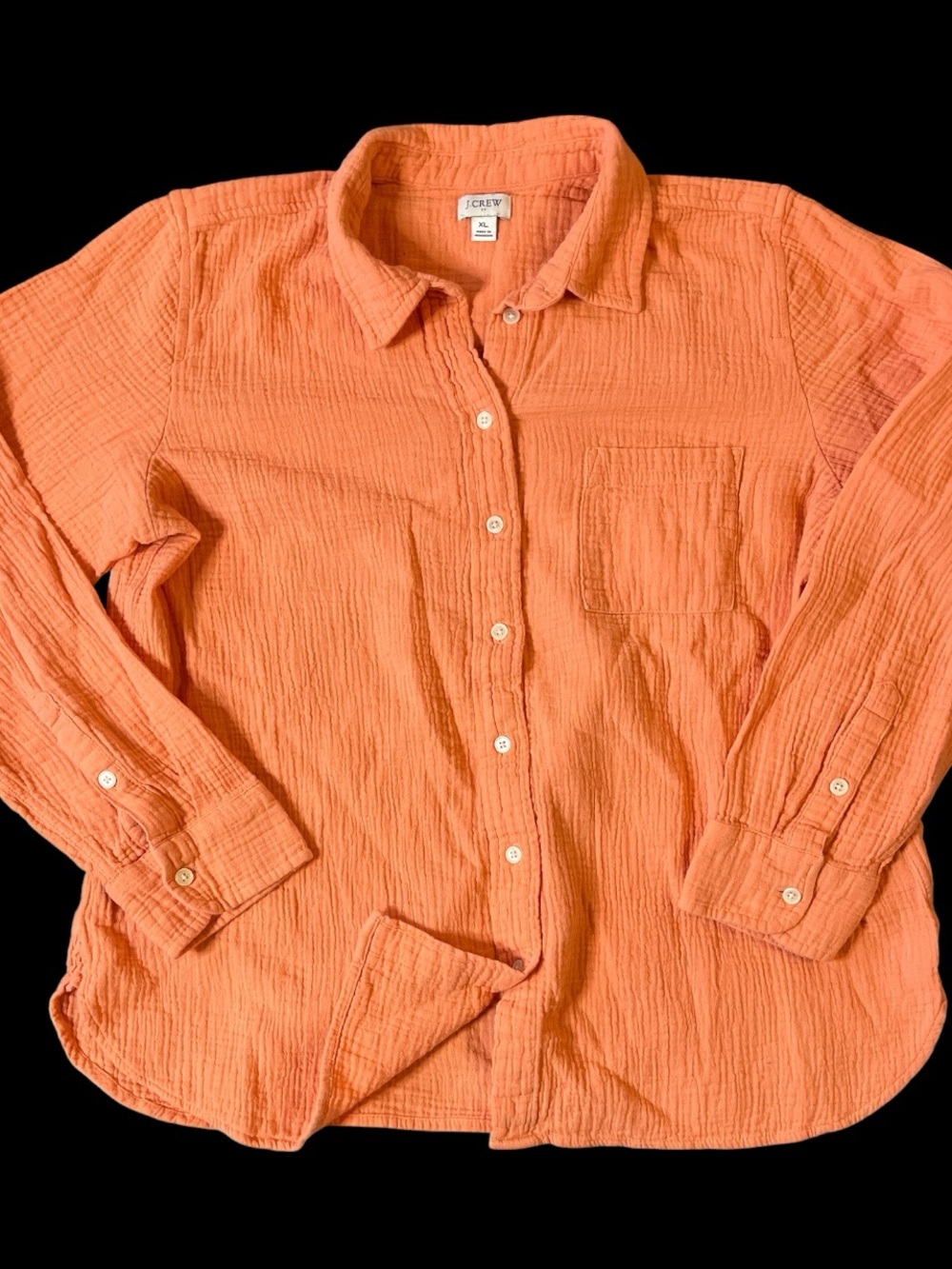 J. Crew Reimagined Textured Soft Crinkle Button-Up Shirt in Coral Ladies XL